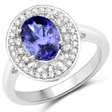14K White Gold 1.99 Carat Genuine Tanzanite and White Diamond Ring