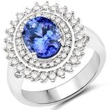 14K White Gold 3.11 Carat Genuine Tanzanite and White Diamond Ring