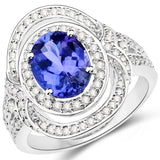 14K White Gold 2.92 Carat Genuine Tanzanite and White Diamond Ring