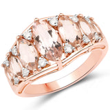 3.07 Carat Genuine Morganite and White Diamond 18K Rose Gold Ring