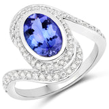 14K White Gold 2.47 Carat Genuine Tanzanite and White Diamond Ring