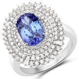 14K White Gold 3.86 Carat Tanzanite and White Diamond Ring