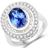 14K White Gold 3.68 Carat Genuine Tanzanite and White Diamond Ring