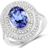 14K White Gold 3.37 ct Genuine Tanzanite and White Diamond Ring