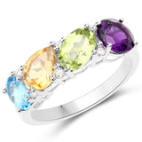 2.69 Carat Genuine Multi Stones 18K White Gold Ring