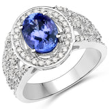 14K White Gold 2.47 ct. Genuine Tanzanite and White Diamond Ring
