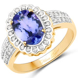 14K Yellow Gold 2.06 Carat Genuine Tanzanite and White Diamond Ring