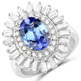 14K White Gold 4.25 ct Tanzanite and White Diamond Ring