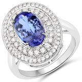 14K White Gold 3.23 Carat Genuine Tanzanite and White Diamond Ring