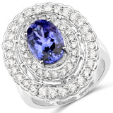 14K White Gold 4.34 Carat Genuine Tanzanite and White Diamond Ring