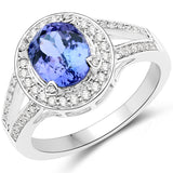 14K White Gold 2.29 ct Genuine Tanzanite and White Diamond Ring