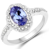 14K White Gold 1.68 Carat Genuine Tanzanite and White Diamond Ring
