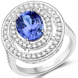 14K White Gold 3.43 ct Genuine Tanzanite and White Diamond Ring