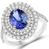 14K White Gold 3.14 Carat Genuine Tanzanite and White Diamond Ring