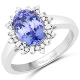 14K White Gold 2.91 ct Genuine Tanzanite and White Diamond Ring
