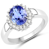 14K White Gold 2.11 Carat Genuine Tanzanite and White Diamond Ring