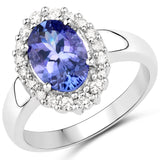 14K White Gold 2.26 ct Genuine Tanzanite and White Diamond Ring