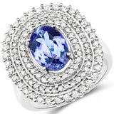 14K White Gold 3.36 Carat Genuine Tanzanite and White Diamond Ring