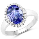 14K White Gold 2.29 ct Genuine Tanzanite and White Diamond Ring