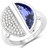 14K White Gold 3.58 Ct Genuine Tanzanite and White Diamond Ring