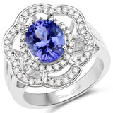 14K White Gold 3.32 ct Genuine Tanzanite and White Diamond Ring