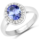 14K White Gold 1.52 Carat Genuine Tanzanite and White Diamond Ring