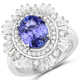 14K White Gold 4.10 Carat Genuine Tanzanite and White Diamond Ring