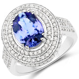 14K White Gold 3.43 ct Genuine Tanzanite and White Diamond Ring