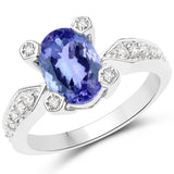 14K White Gold 2.21 Carat Genuine Tanzanite and White Diamond Ring