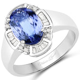14K White Gold 3.08 Carat Genuine Tanzanite and White Diamond Ring