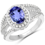 14K White Gold 2.75 Carat Genuine Tanzanite and White Diamond Ring