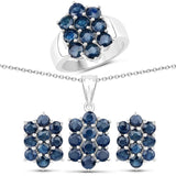 7.80 Carat Genuine Blue Sapphire .925 Silver 3 Piece Jewelry Set (Ring Earring & Pendant w/ Chain)