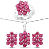8.60 Carat Genuine Ruby .925 Sterling Silver 3 Piece Jewelry Set (Ring Earrings & Pendant w/ Chain)