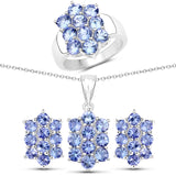 6.60 Carat Genuine Tanzanite .925 Silver 3 Piece Jewelry Set (Ring Earring & Pendant w/ Chain)