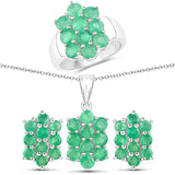 6.60 Carat Genuine Zambian Emerald .925 Silver 3 Piece Jewelry Set (Ring Earring & Pendant w/ Chain)