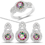 3.40 Carat Genuine Rainbow Quartz White Topaz 925 Silver 3 Pc Jewelry Set Ring Earring Pendant Chain