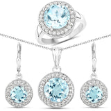14.39 Carat Genuine Blue White Topaz .925 Silver 3 Pc Jewelry Set Ring Earring & Pendant Chain