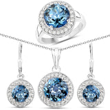 12.39 Carat Genuine Lavender Color Rainbow Quartz White Topaz 925 Silver 3 Pc Jewelry Set