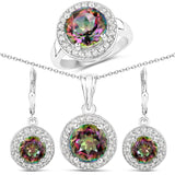 14.47 Carat Genuine Rainbow Quartz White Topaz 925 Silver 3 Pc Jewelry Set