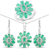 7.77 Carat Genuine Zambian Emerald White Topaz 925 Silver 3 Pc Jewelry Set