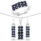 3.20 Carat Genuine Blue Sapphire .925 Silver 3 Piece Jewelry Set (Ring Earring & Pendant w/ Chain)