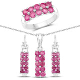 3.60 ct. Genuine Ruby .925 Sterling Silver 3 Piece Jewelry Set (Ring, Earrings, & Pendant w/ Chain)