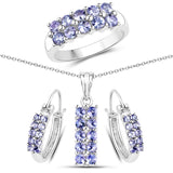 2.70 Carat Genuine Tanzanite .925 Silver 3 Piece Jewelry Set (Ring Earring & Pendant w/ Chain)