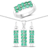 2.60 Carat Genuine Zambian Emerald .925 Silver 3 Piece Jewelry Set (Ring Earring & Pendant w/ Chain)
