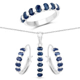 4.60 Carat Genuine Blue Sapphire .925 Silver 3 Piece Jewelry Set (Ring Earring & Pendant w/ Chain)