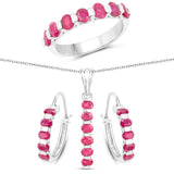 5.06 Carat Genuine Ruby .925 Sterling Silver 3 Piece Jewelry Set (Ring Earrings & Pendant w/ Chain)
