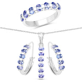 3.91 Carat Genuine Tanzanite .925 Silver 3 Piece Jewelry Set (Ring Earring & Pendant w/ Chain)