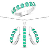 3.45 Carat Genuine Zambian Emerald .925 Silver 3 Piece Jewelry Set (Ring Earring & Pendant w/ Chain)