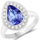 14K White Gold 2.25 Carat Genuine Tanzanite and White Diamond Ring