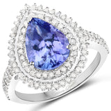 14K White Gold 3.25 ct Genuine Tanzanite and White Diamond Ring
